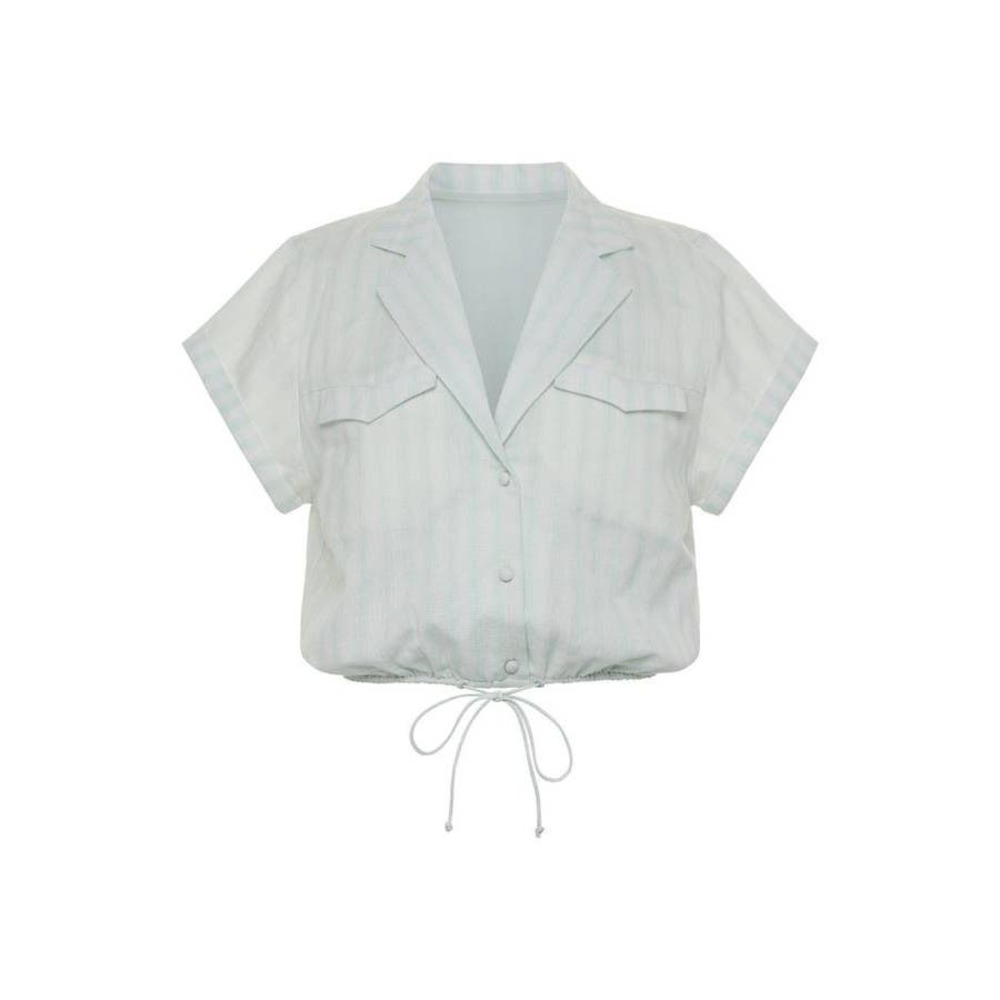 Anna Cate Designer Matilde Striped Top in Mint/Aqua M New